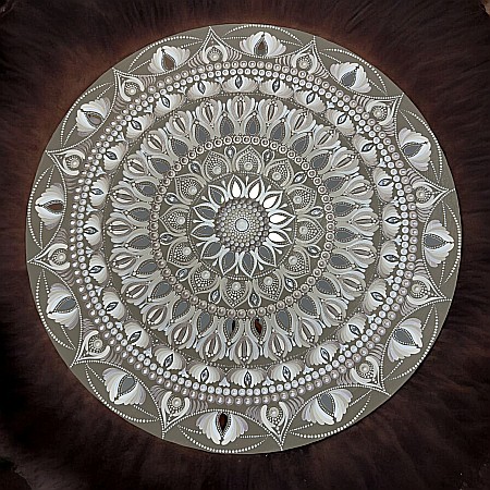 Stralucirea Echilibrului- Tablou Mandala Unicat Pictat Manual în culori acrilice cu oglinzi, 60 cm [4]