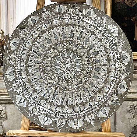 Stralucirea Echilibrului- Tablou Mandala Unicat Pictat Manual în culori acrilice cu oglinzi, 60 cm [1]