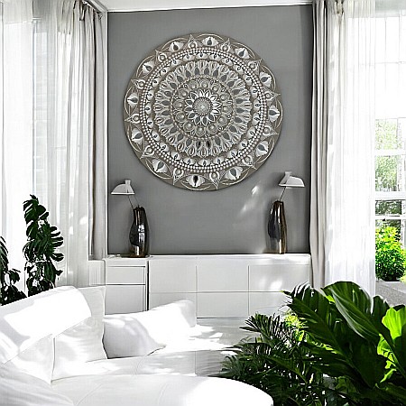 Stralucirea Echilibrului- Tablou Mandala Unicat Pictat Manual în culori acrilice cu oglinzi, 60 cm [3]