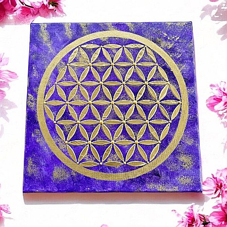 Tablou handmade Floarea Vietii in nuante de mov regal si auriu, pe Canvas – Conexiune profunda cu spiritualitatea [1]