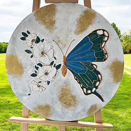 Tablou handmade 'Fluturele Inflorit' realizat pe suport de lemn de 60 cm [1]