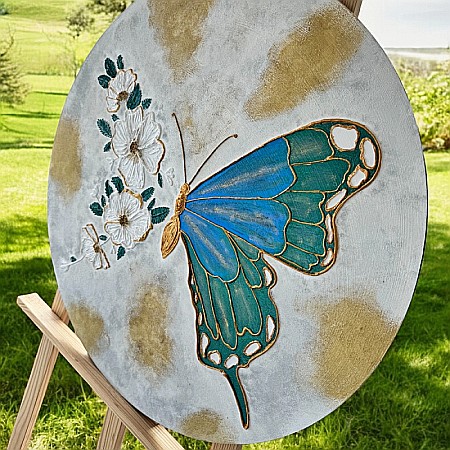 Tablou handmade 'Fluturele Inflorit' realizat pe suport de lemn de 60 cm [3]