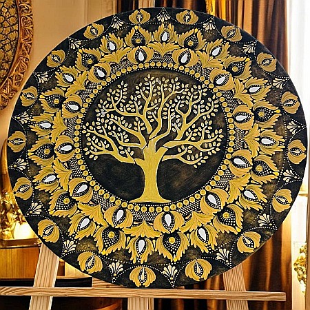 Tablouri Mandala - Tablou mandala cu Copacul Vietii in culori aurii, 60 cm