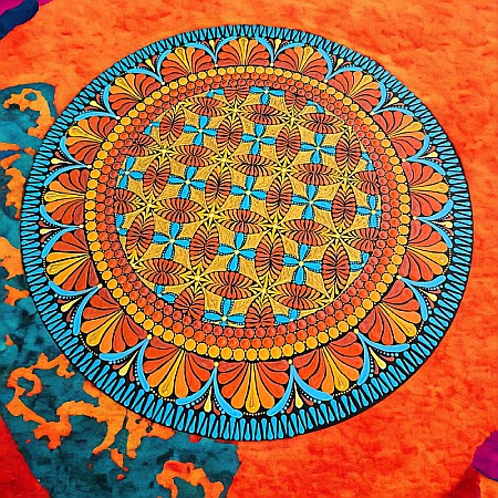 Tablou Mandala Flame pictat manual pe lemn, model unicat [2]