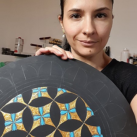 Tablou Mandala Flame pictat manual pe lemn, model unicat [5]