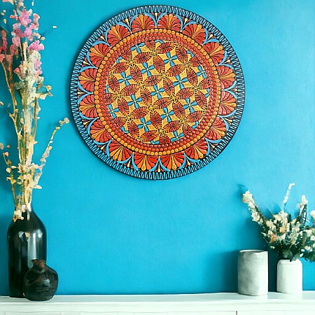 Tablou Mandala Flame pictat manual pe lemn, model unicat [3]