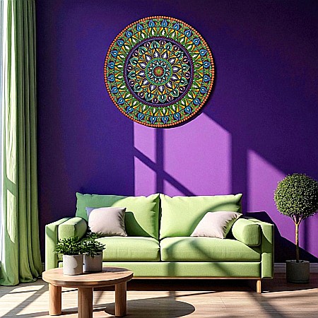 Tablou Mandala Pictat manual- un univers de culoare si energie pozitiva, 60 cm [5]