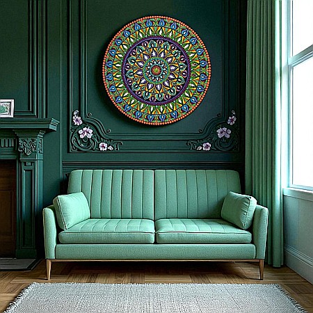 Tablou Mandala Pictat manual- un univers de culoare si energie pozitiva, 60 cm [8]