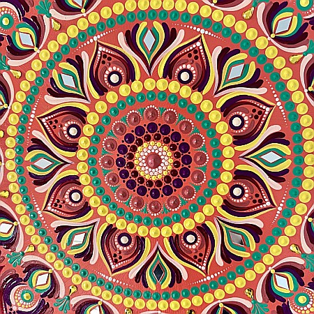 Tablou Mandala unicat in culori vibrante cu oglinzi, 60 cm [3]