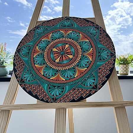 Tablou Mandala Unicat pictat manual în culori acrilice cu vibratie puternica, 40 cm [3]