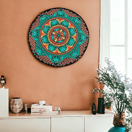 Tablou Mandala Unicat pictat manual în culori acrilice cu vibratie puternica, 40 cm [2]