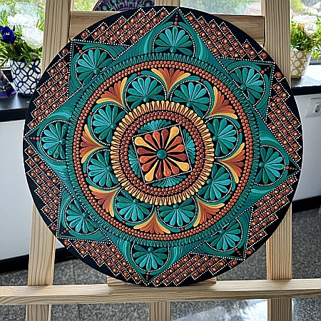 Tablou Mandala Unicat pictat manual în culori acrilice cu vibratie puternica, 40 cm [1]