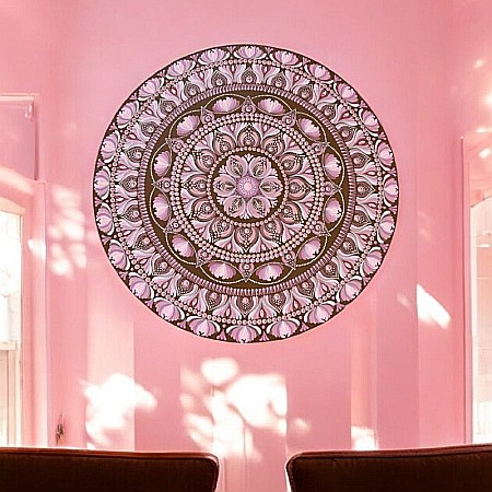 Tablou Mandala Unicat 'Serenitate in Roz' pictat manual pe suport de lemn de 60 cm [4]