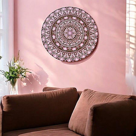 Tablou Mandala Unicat 'Serenitate in Roz' pictat manual pe suport de lemn de 60 cm [3]