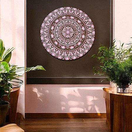 Tablou Mandala Unicat 'Serenitate in Roz' pictat manual pe suport de lemn de 60 cm [2]