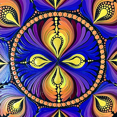 Tablou Purple Mandala Unicat pictat in tehnica punctului pe suport de lemn [1]