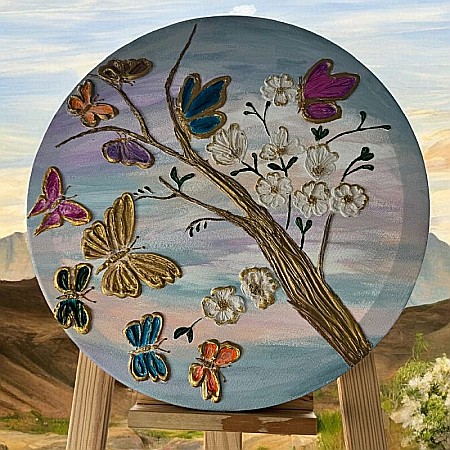 Tablou unicat pictat manual 'Fluturi in Copacul Inflorit', pe canvas- 40 cm [1]