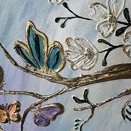 Tablou unicat pictat manual 'Fluturi in Copacul Inflorit', pe canvas- 40 cm [3]