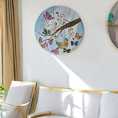 Tablou unicat pictat manual 'Fluturi in Copacul Inflorit', pe canvas- 40 cm [5]