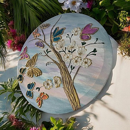 Tablou unicat pictat manual 'Fluturi in Copacul Inflorit', pe canvas- 40 cm [7]