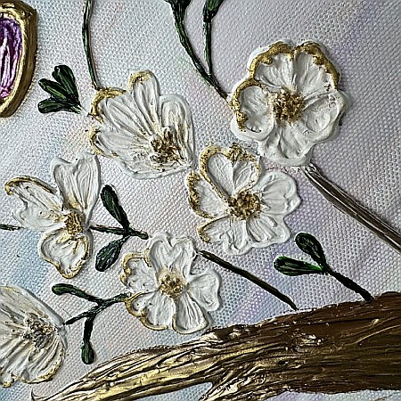 Tablou unicat pictat manual 'Fluturi in Copacul Inflorit', pe canvas- 40 cm [2]