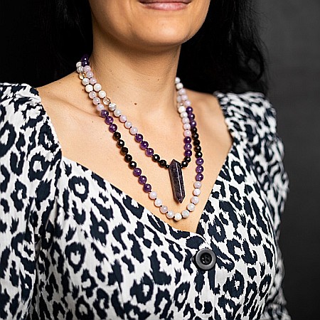 Tanay, Colier Mala 108 cu varf dublu de Ametist si margele de Kunzit, Smoky Quartz si Cuart transparent [1]