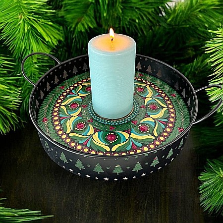 Tava decorativa Craciun pictata manual cu model mandala, 25 cm [2]