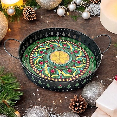 Tava decorativa Craciun pictata manual cu model mandala, 25 cm [1]