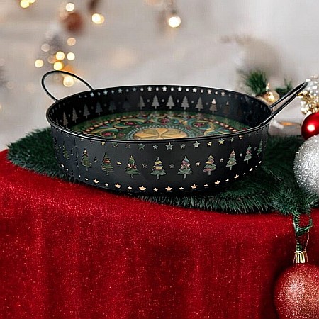 Tava decorativa Craciun pictata manual cu model mandala, 25 cm [3]