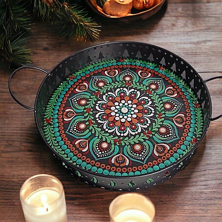Tava decorativa Craciun unicat pictata manual cu model mandala 2 [3]
