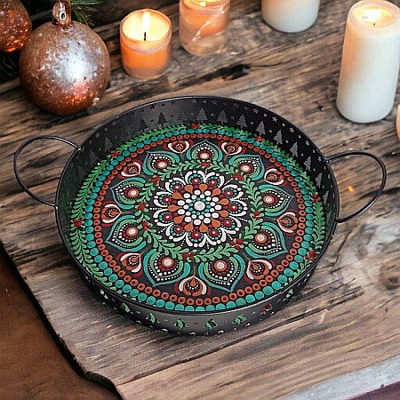 Tava decorativa Craciun unicat pictata manual cu model mandala 2 [5]