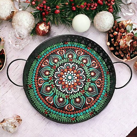 Tablouri Mandala - Tava decorativa Craciun unicat pictata manual cu model mandala 2