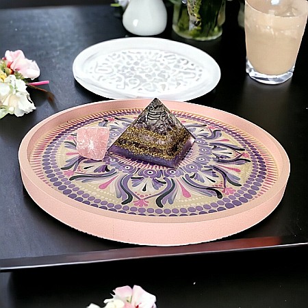 Tava decorativa pictata manual in model mandala cu strat protector de rasina [2]