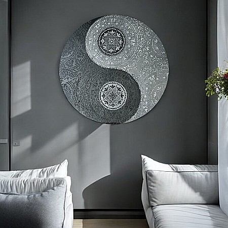 Yin&Yang Mandala, tablou unicat realizat manual pe suport de lemn de 40 cm [2]