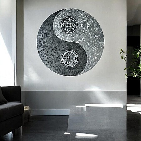 Yin&Yang Mandala, tablou unicat realizat manual pe suport de lemn de 40 cm [4]