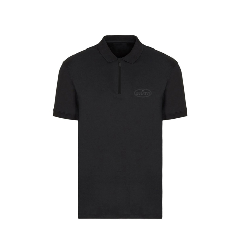 Bugatti - Tricou polo negru Bugatti cu logo gri