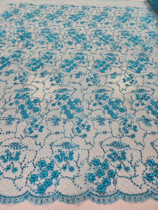 Broderie bleu turcoaz accesorizata cu paiete, latime 125 cm [4]