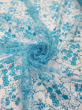 Broderie bleu turcoaz accesorizata cu paiete, latime 125 cm [1]