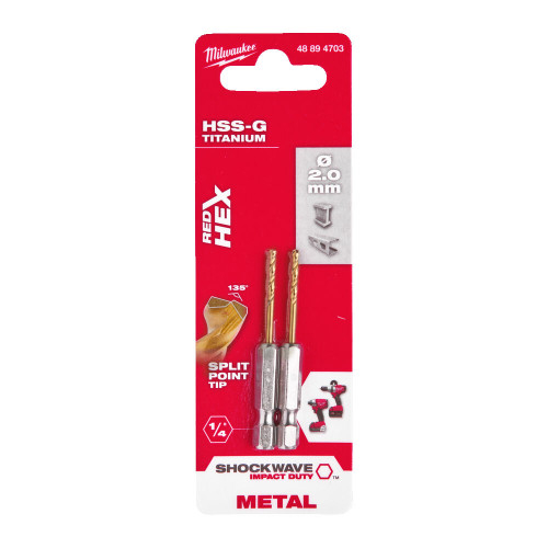 Burghiu HSS-G TIN RED HEX, 2.0mm-2buc, 48894703 Milwaukee, MILWAUKEE [1]