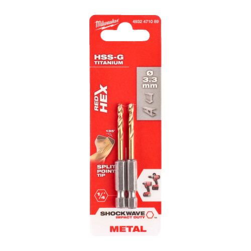 Burghiu HSS-G TIN RED HEX, 3.3mm-2buc, 4932471089 Milwaukee, MILWAUKEE [1]