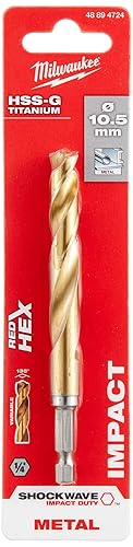 Burghiu Metal Milwaukee Shockwave HSS-G TiN 10.5 mm, Prindere Hexagonală 1/4", Vârf 135°, Cod 48894724 [2]