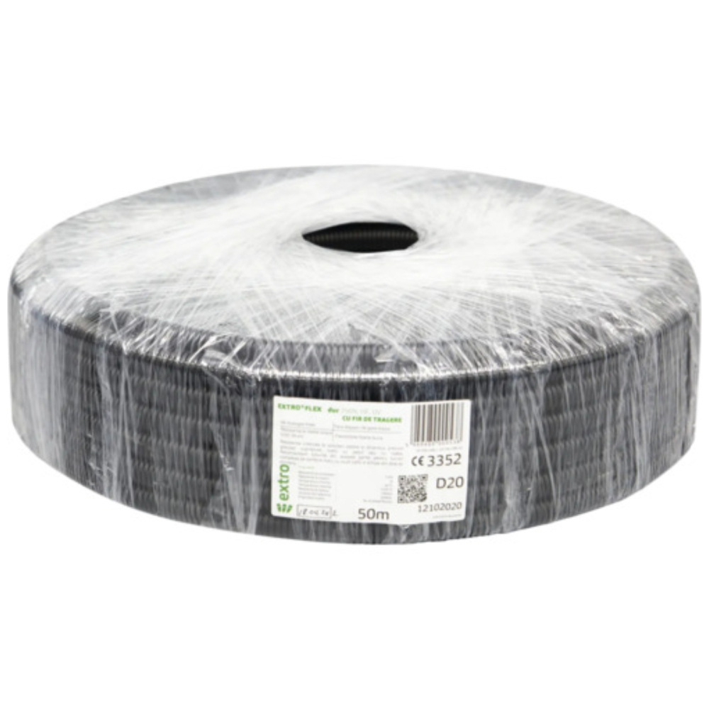 Copex / Tub gofrat negru light fara fir, diametru 20, <320N, HF, stabilizat UV, rola 50m -  Extro [3]