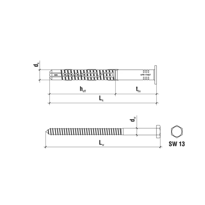 Diblu cu surub cu cap hex SW-14, 12x100 mm, 25 buc/cutie - Wrek-met KLIMAS [5]