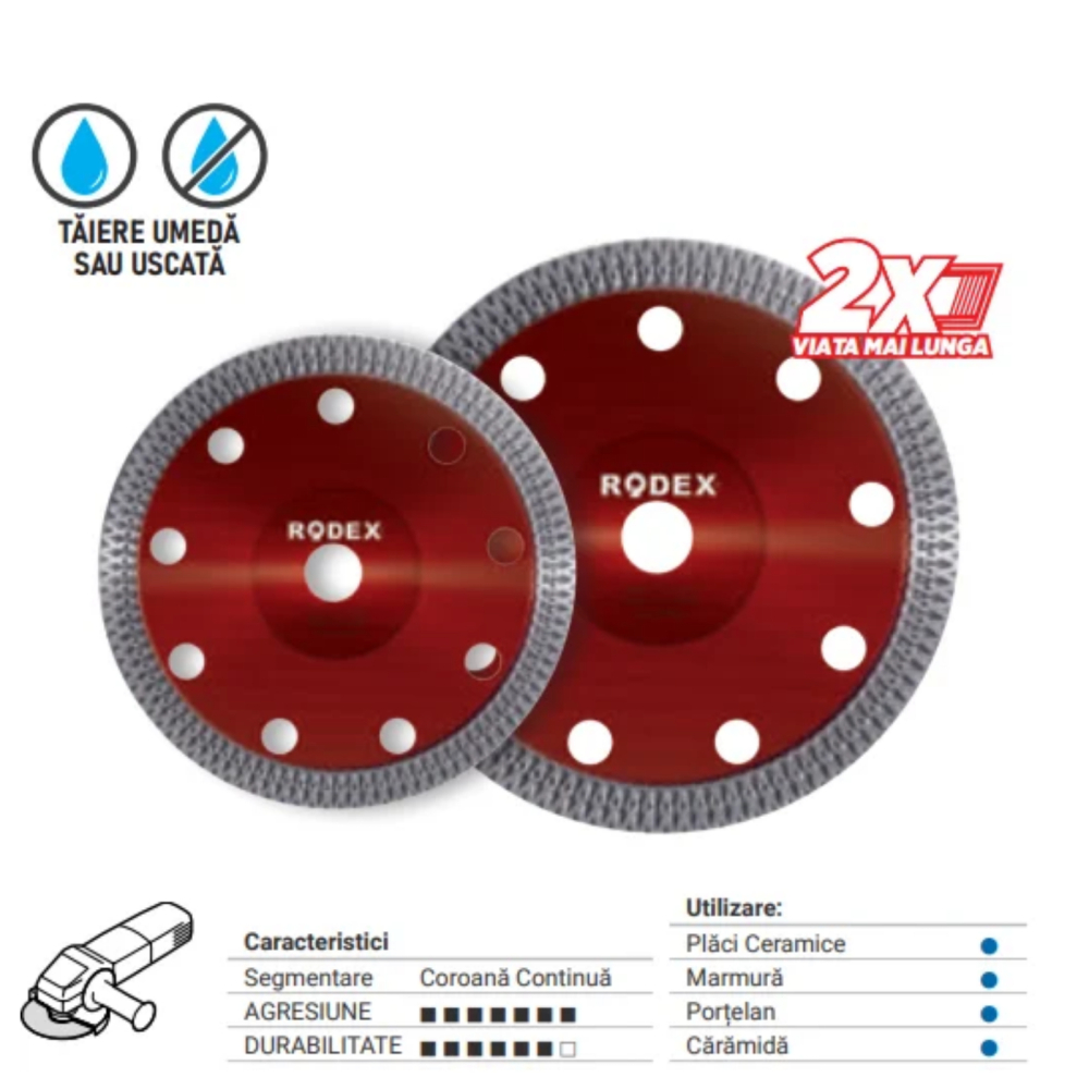 Disc ceramic ultra subtire 125mm x 20/22.23mm, taiere umed/uscat - Rodex [2]