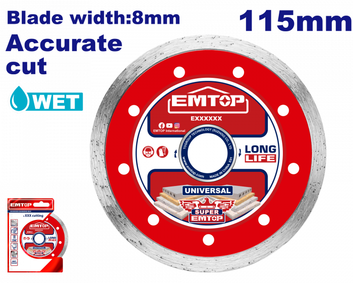 Disc diamantat continuu cu taiere umeda 115mm x 22.2mm x 8mm, EMTOP [1]