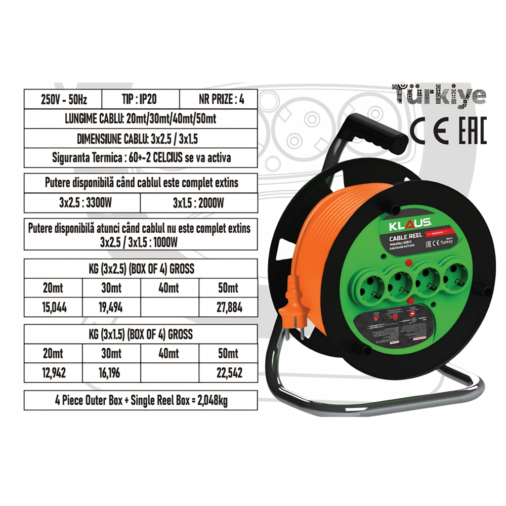 KLAUS CABLU TOLINA PLASTIC CU 4 PRIZE 3*2,5 MM 20 MT (150 Fire) [2]