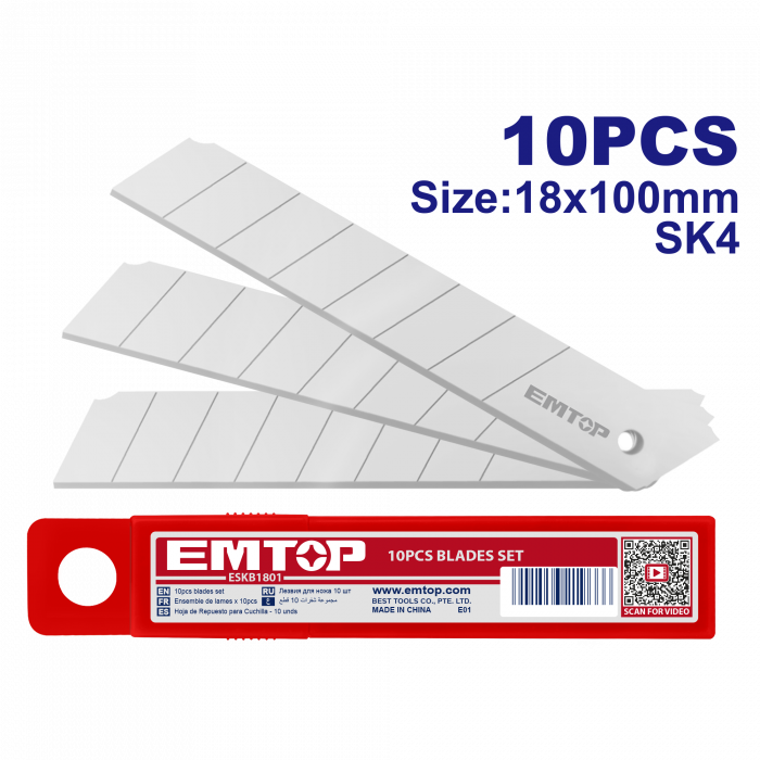 Lame pentru cutter, 10 bucati, 18mm, EMTOP [1]