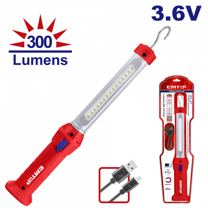 Lampa de lucru LED, cu incarcator si carlig, 300 lumeni, EMTOP [1]