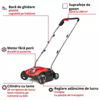 Scarificator/aerator electric pe acumulator Einhell Power X-Change GC-SC 18/28 Li-Solo, 18 V, 28 cm latime lucru, 12 lame, 3 trepte de lucru, fara acumulator si incarcator in setul de livrare, 3420604 [2]