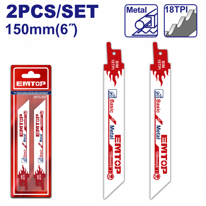 Set 2 panze de fierastrau tip sabie pentru metal, 150mm, EMTOP [1]